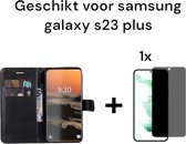 Samsung Galaxy S23 plus boekje zwart kunstleer + 1x privacy screen protector - bookcase black artificial leather + 1x privacy tempered glass