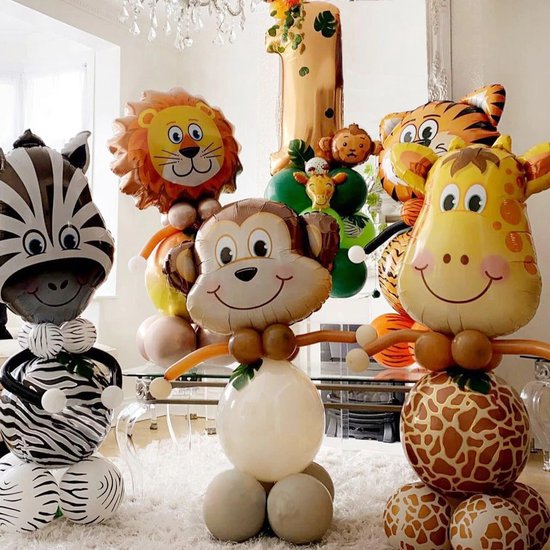 Dieren Ballonnen pakket met een Tijger, Leeuw en een Aap (42) - Inclusief lijfje - Jungle Safari – Decoratie kinderverjaardag
