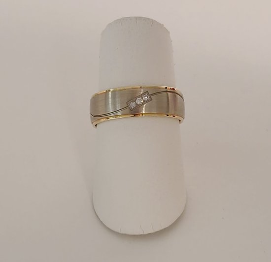 Trouwring - dames - diamant - Aller Spanninga - 147-6 - geel/witgoud - 14 karaat - korting Juwelier Verlinden St. Hubert - van €1464,= voor €952,=