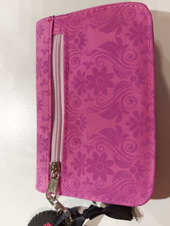 SwirlColor Meisjesportemonnee, schattige slanke korte kleine kinderportemonnee met borduurharten, PU-lederen damesportemonnee met kwastje rits voor tieners, meisjes en vrouwen, roze, 11.5x9x2cm/4.52 x