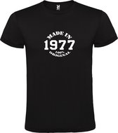Zwart T-Shirt met “Made in 1977 / 100% Original “ Afbeelding Wit Size L