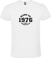 Wit T-Shirt met “Made in 1976 / 100% Original “ Afbeelding Zwart Size S