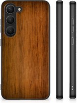 Leuk Case Super als Vaderdag Cadeaus Geschikt voor Samsung Galaxy S23 Smartphone Hoesje met Zwarte rand Donker Hout