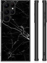 Transparant Hoesje Geschikt voor Samsung Galaxy S23 Ultra Smartphone Hoesje met Zwarte rand Marmer Zwart