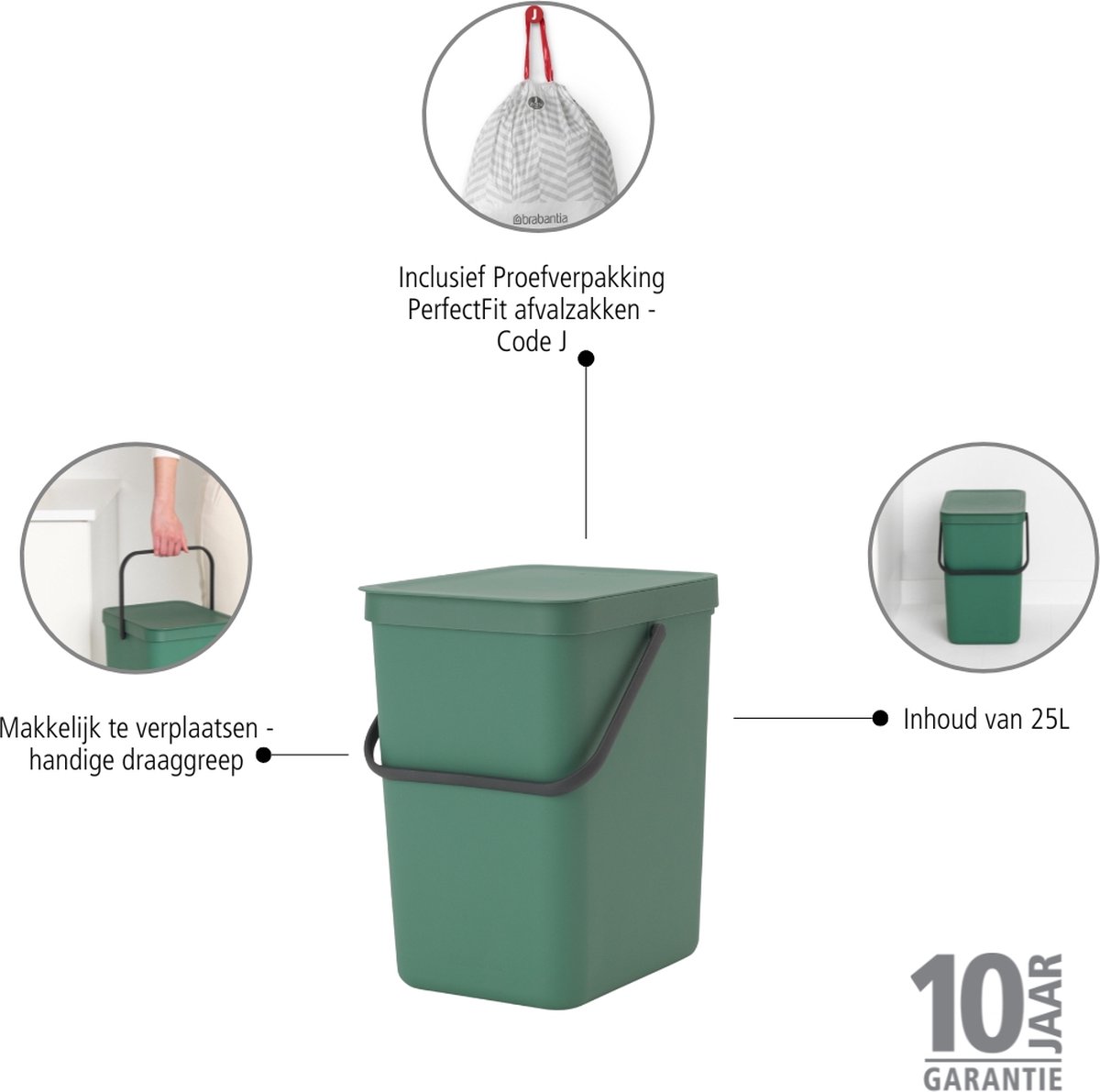 Poubelle de cuisine Sort & Go Jade Green 12L - BRABANTIA - Mr.Bricolage