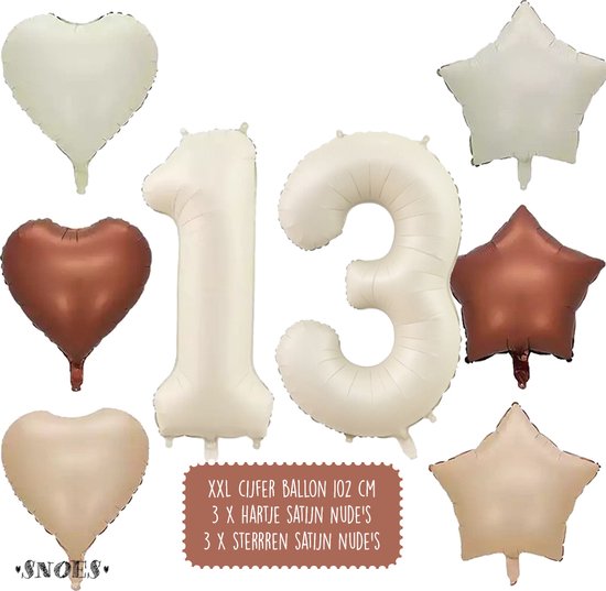 13 Jaar Cijfer Ballon - Snoes - Satijn Creme Nude Ballonnnen - Heliumballon - Folieballonnen