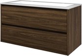 Proline Elegant badkamermeubelset - 100x46x54cm - polystone Elegant wastafel - 2 kraangaten - symmetrisch - MFC Cabana oak/Glans wit