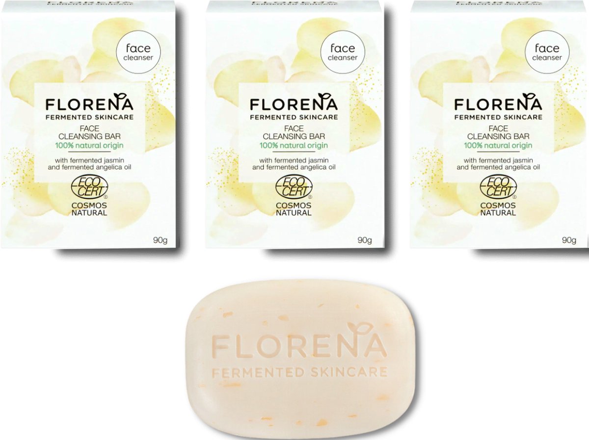 Florena Fermented Skincare 100% Biologische Gezichtsreiniging Zeep Bar Voordeelbundel - 3 x 90 gr