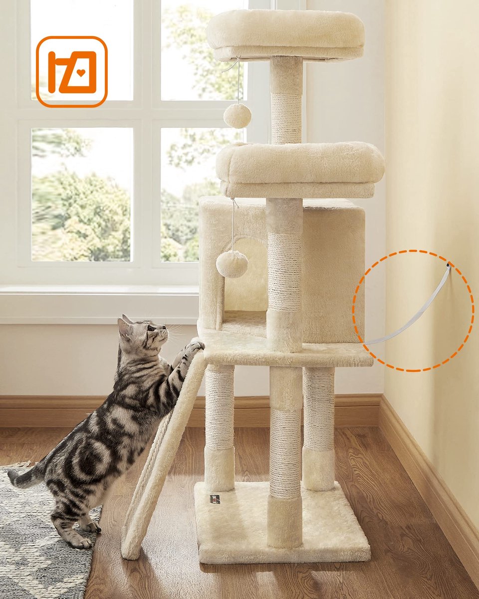 Feandrea Arbre à Chat, Tour poteaux à gratter 115 cm, Gris Clair Feandrea Arbre à Chat, Tour poteaux à gratter 115 cm, Gris Clair