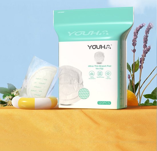  - Youha® Zoogcompressen - Borstkompressen - zeer absorberend - huidvriendelijk - inclusief plakstrip - ultradun & super zacht - ademend - 5-laags - veilig voor moeder en baby - 120 stuks per verpakking