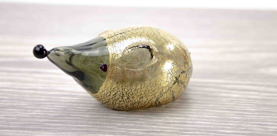 Murano Glas Zwarte Muis met bladgoud 9x4 cm.