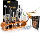 Xclusive-lifestyle® Hoogwaardige Cocktail Set - 16-Delige Luxe Cocktailset - Cocktail Shaker - Robuuste Houder - Nederlandstalig Receptboekje - RVS Cocktailrietjes - Een Uniek Cadeau