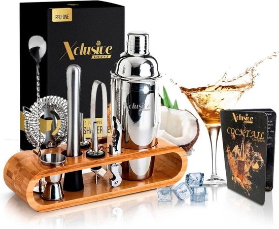 Xclusive-lifestyle® Luxe Cocktail Set - 16-Delige Cocktailset - Cocktail Shaker Set - Nederlandstalig Receptboekje - RVS Cocktailrietjes - Een Uniek Cadeau