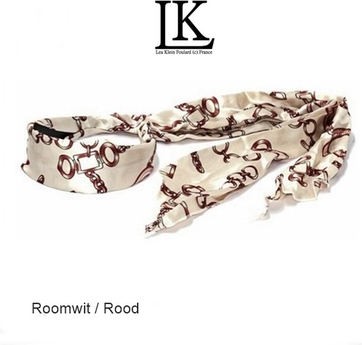 Huiscollectie - LKF - Lange Sjaal op Haarband / Diadeem – Classic Golden Rings / Chunky Chain Ketting Schakel / Rings / PARIS tekst – zand beige basis – rood wit zwart + 4 elastiek Z/W - Volwassenen Tiener Kinderen (8+ yr) - Casual - Feest - Bruiloft