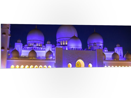 PVC Schuimplaat - Sjeik Zayed-moskee in de Nacht in Abu Dhabi - 120x40 cm Foto op PVC Schuimplaat (Met Ophangsysteem)