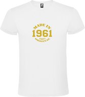 Wit T-Shirt met “Made in 1961 / 100% Original “ Afbeelding Goud Size XS