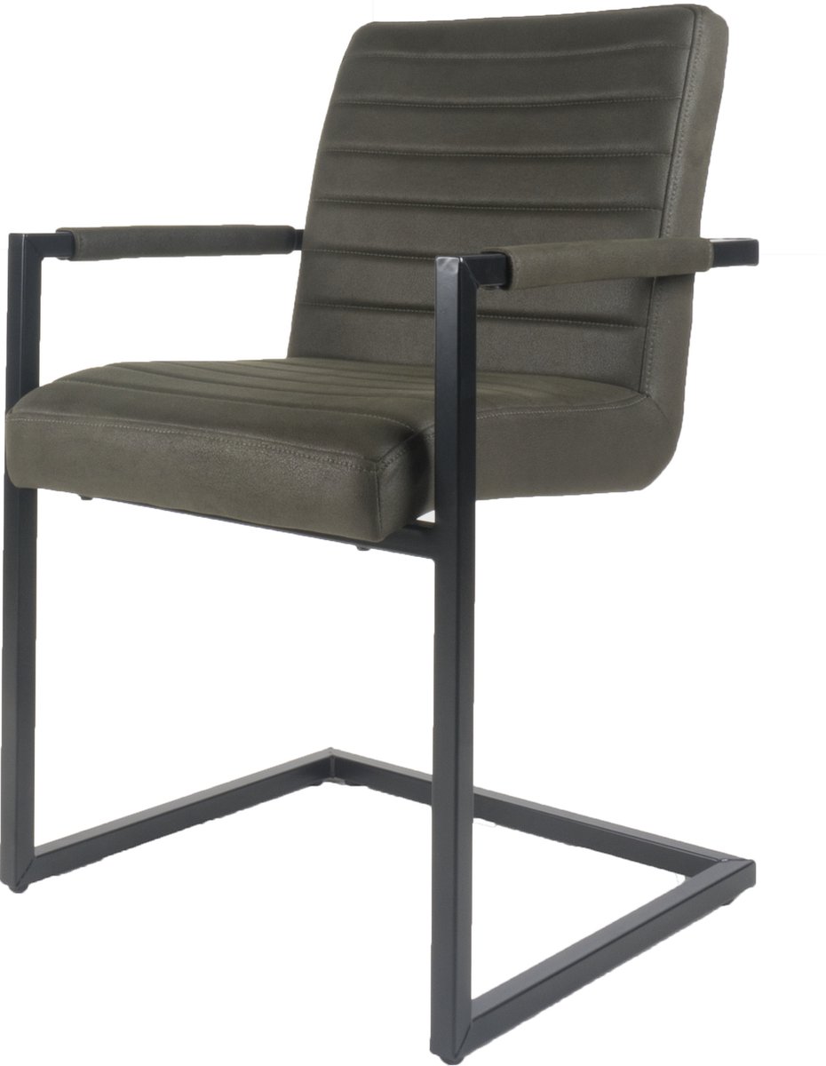 Home67 Eetkamerstoel Toronto Army Green - Industriële Eetkamerstoel met Armleuningen in Vintage Lederlook Groen