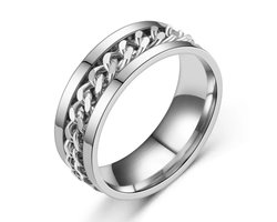 foto van Fidget Ring Zilver - Zilver (Maat 60 - 19 mm - 19.0 mm) - Anxiety Ring - Angst Ring - Stress Ring Heren / Dames - Spinning Ring - Draai Ring - Zilver Roestvrij Staal - Spinner Ring