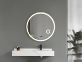 Miroir Salle de Bain LED Mawialux - 90cm - Rond - Bord doré mat - Miroir de maquillage grossissant - Chauffage - Horloge digitale - Bluetooth - Josh