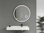 Miroir de Salle de Bain LED Mawialux - 90cm - Rond - Bord noir mat - Miroir de maquillage grossissant - Chauffage - Horloge digitale - Bluetooth - Josh