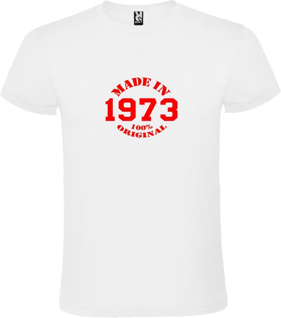 Wit T-Shirt met “Made in 1973 / 100% Original “ Afbeelding