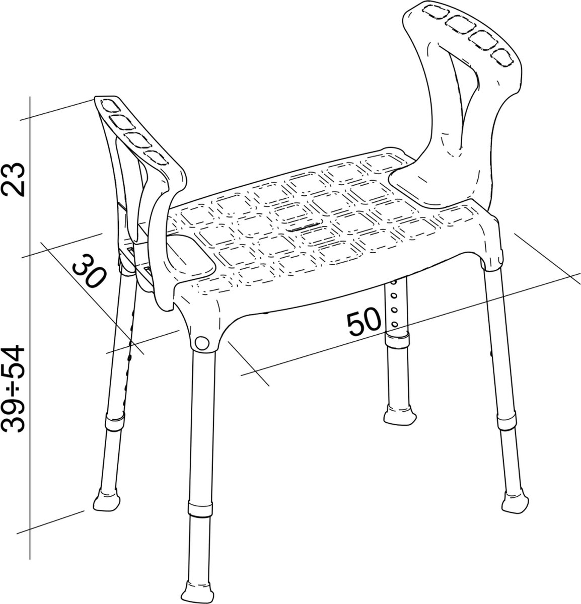 Rechthoekige douchekruk met armsteunen