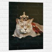 Muursticker - Kat als Koning met Kroontje - 60x90 cm Foto op Muursticker