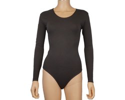 J&C body lange mouw katoen - bodystocking dames - diepe ronde hals - Witte body - zwarte body - Bruin / L