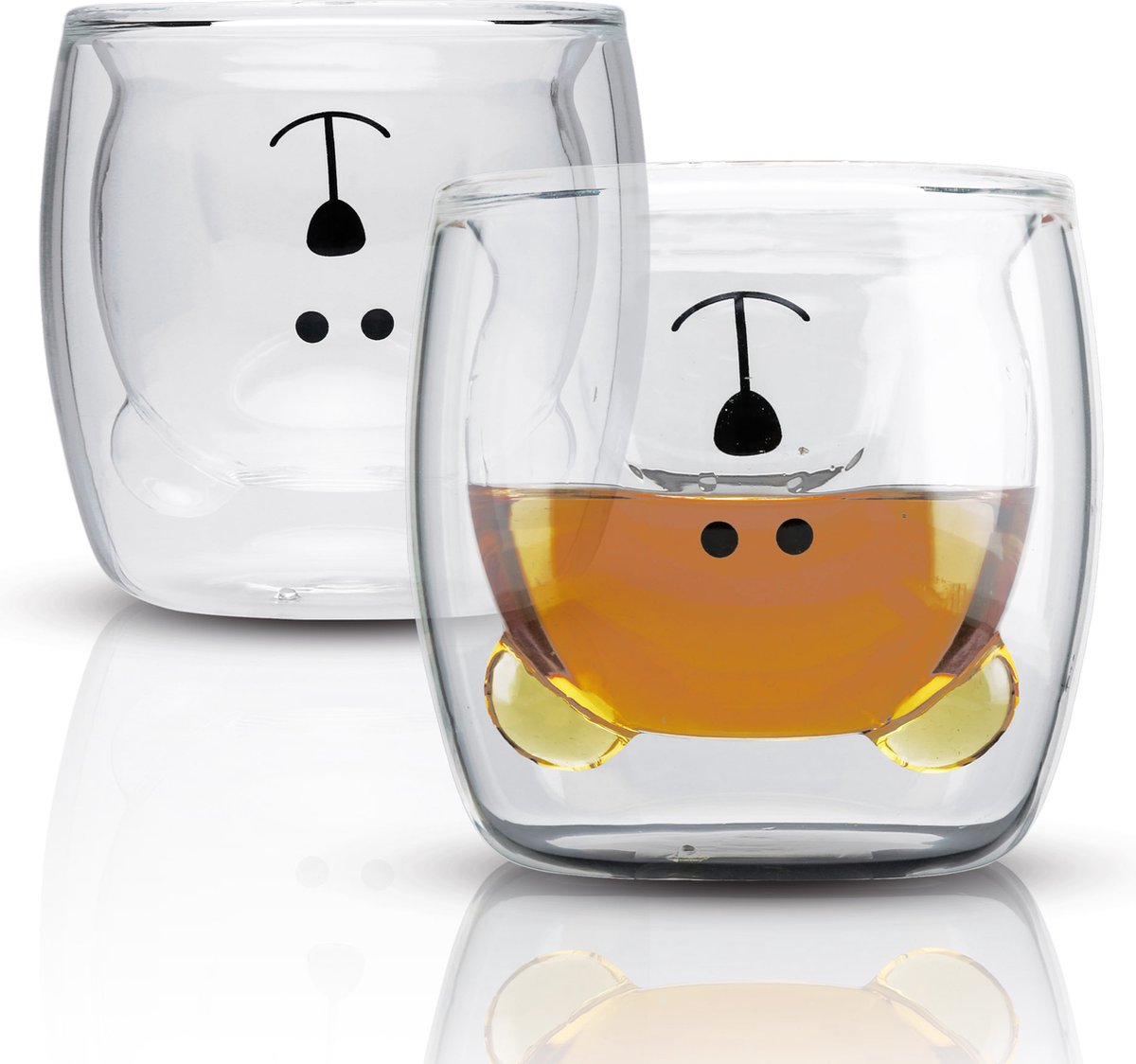 Intirilife 2x dubbelwandig thermoglas 230 ml in beerdesign - koffiemok thermoglas thermoglazen mondgeblazen latte macchiato theeglas espressoglas koffieglas zonder handvat