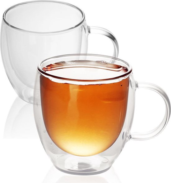 Set van 2x stuks dubbelwandige theeglazen/koffieglazen 250 ml Set van 2x stuks dubbelwandige theeglazen/koffieglazen 250 ml