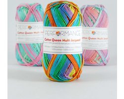 5 bollen haakgaren katoen vrolijke kleuren multi (10458) - Cotton Queen multi jacquard garen
