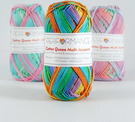 5 bollen haakgaren katoen vrolijke kleuren multi (10458) - Cotton Queen multi jacquard garen