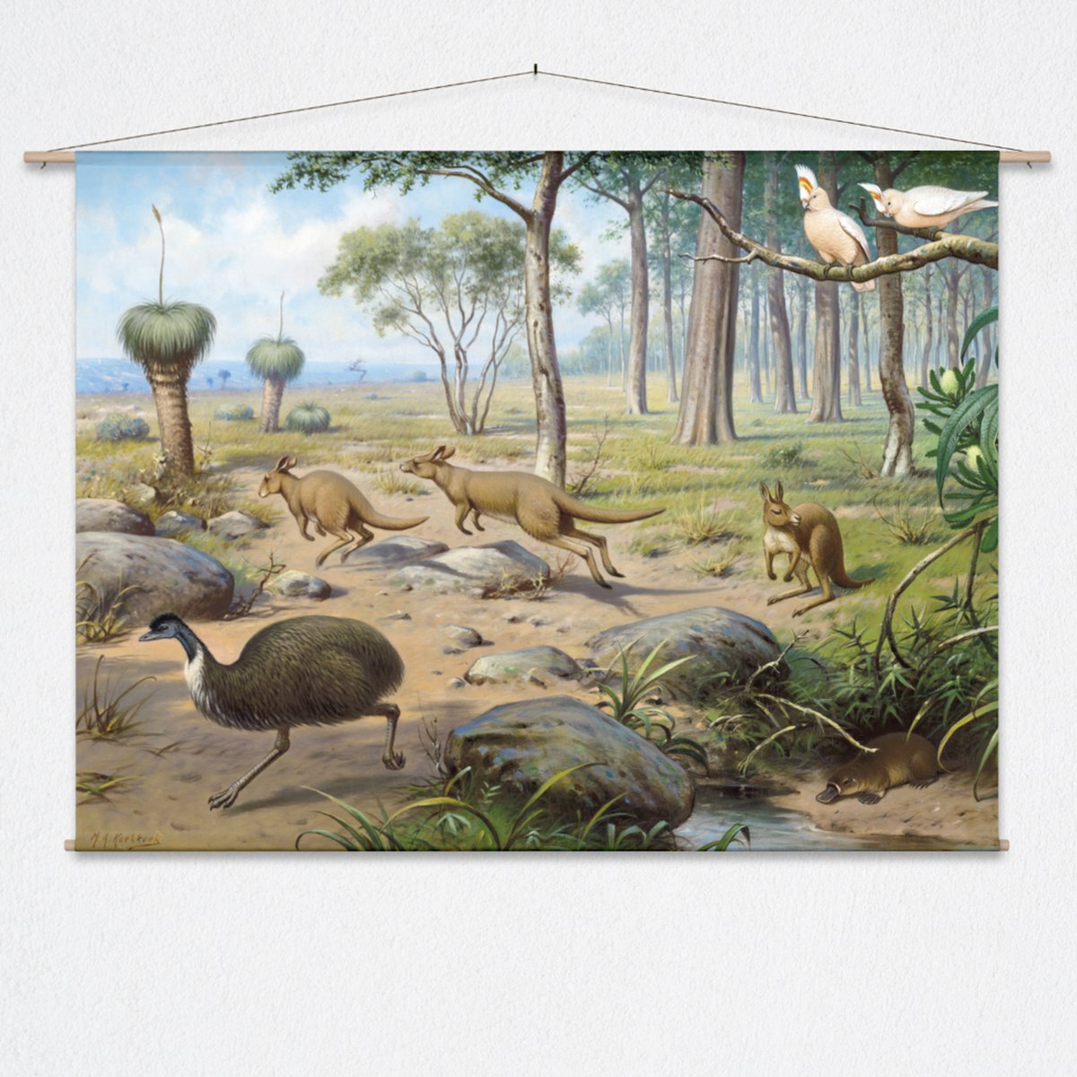 wallchart unlimited Wandkleed Uit de Australische dierenwereld van M.A. Koekkoek - L: Landscape 135 x 95 cm groen