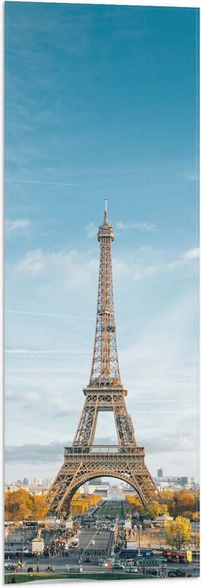 Vlag - Eiffeltoren in Parijs onder Lichte Bewolking - 30x90 cm Foto op Polyester Vlag