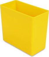 Sorteerbakje, materiaalbakje, inzetbakje, onderdelenbakje. 9,9 x 4,9 x 9,0 cm (LxBxH). Kleur is geel. Verpakt per 25 stuks