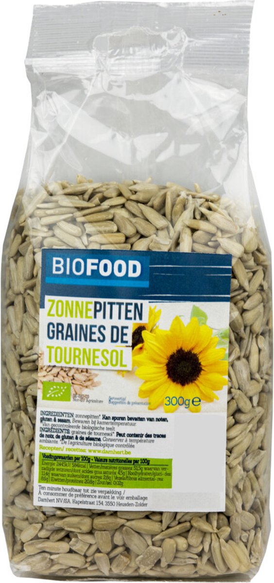 Damhert Biofood Zonnebloempitten Biologisch - 6 x 300 gr - Voordeelverpakking - Damhert