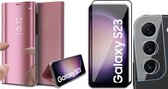 Hoesje geschikt voor Samsung Galaxy S23 - Screenprotector FullGuard & Camera Lens Screen Protector - Book Case Spiegel Roségoud