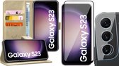 Hoesje geschikt voor Samsung Galaxy S23 - Screenprotector FullGuard & Camera Lens Screen Protector - Book Case Leer Pasjeshouder Goud