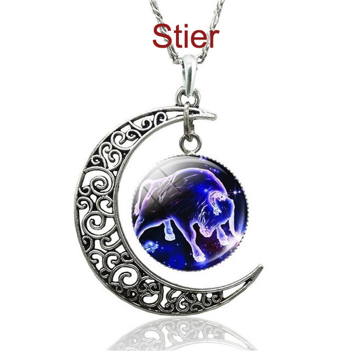 My Sweet Romance® Sterrenbeeld Stier Ketting – Lichtgevende Hanger – Taurus – Zilverkleurig – 47 cm – Glow in the Dark Sieraad