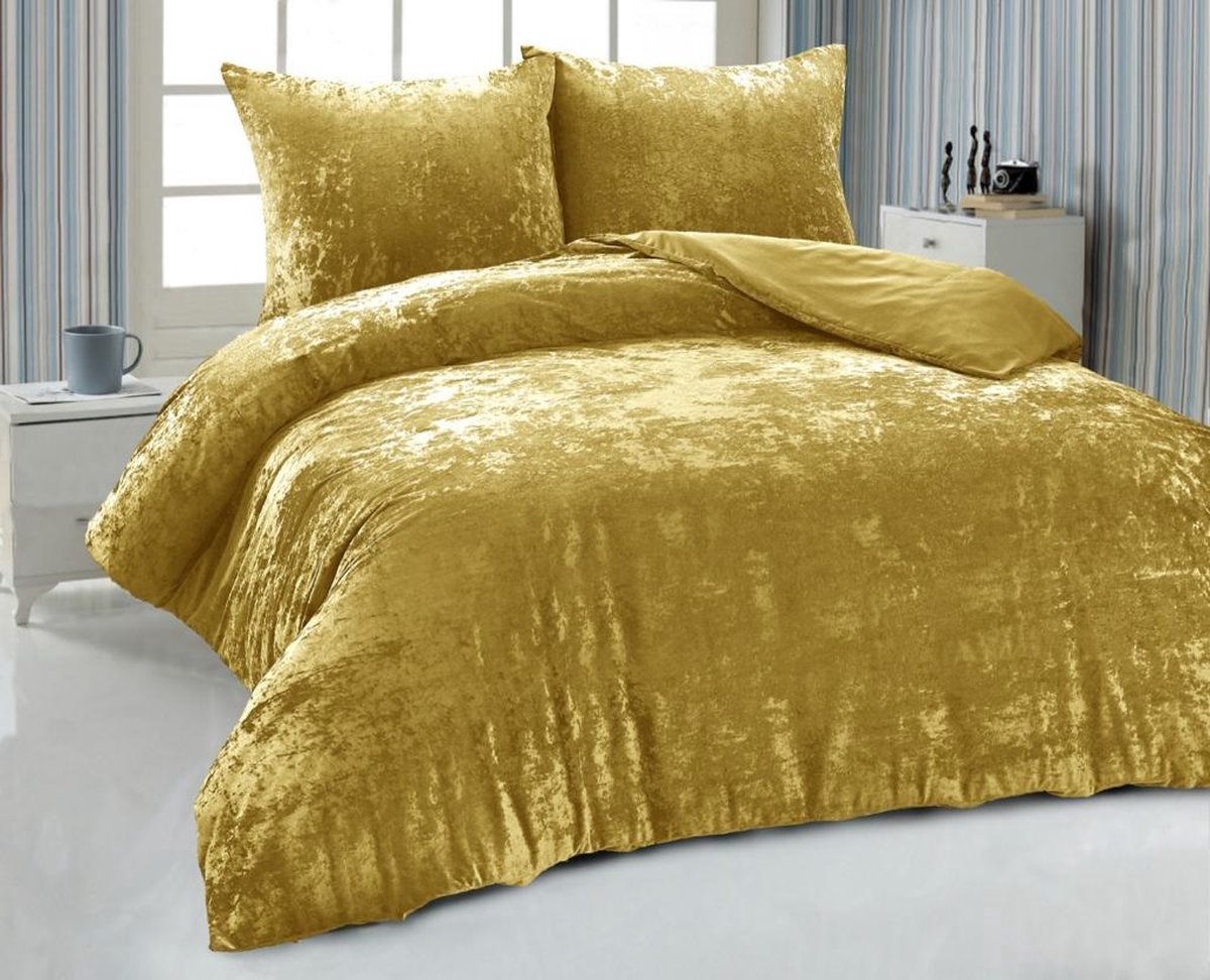 Velvet Couture Dekbedovertrek - 200x200/220 cm - Velvet Touch - Mosterd Goud