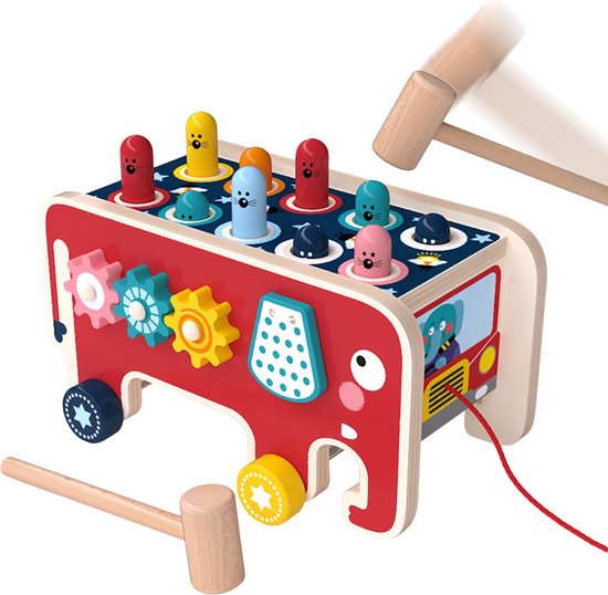 Deluxe Werkbank met hamer - Houten Speelgoed - Olifant Kloppende Bank-Ontwikkelingsspeelgoed Voor Kinderen - Creatief spelen - Montessori Speelgoed - 3+ jaar - Cadeau voor jongens en meisjes