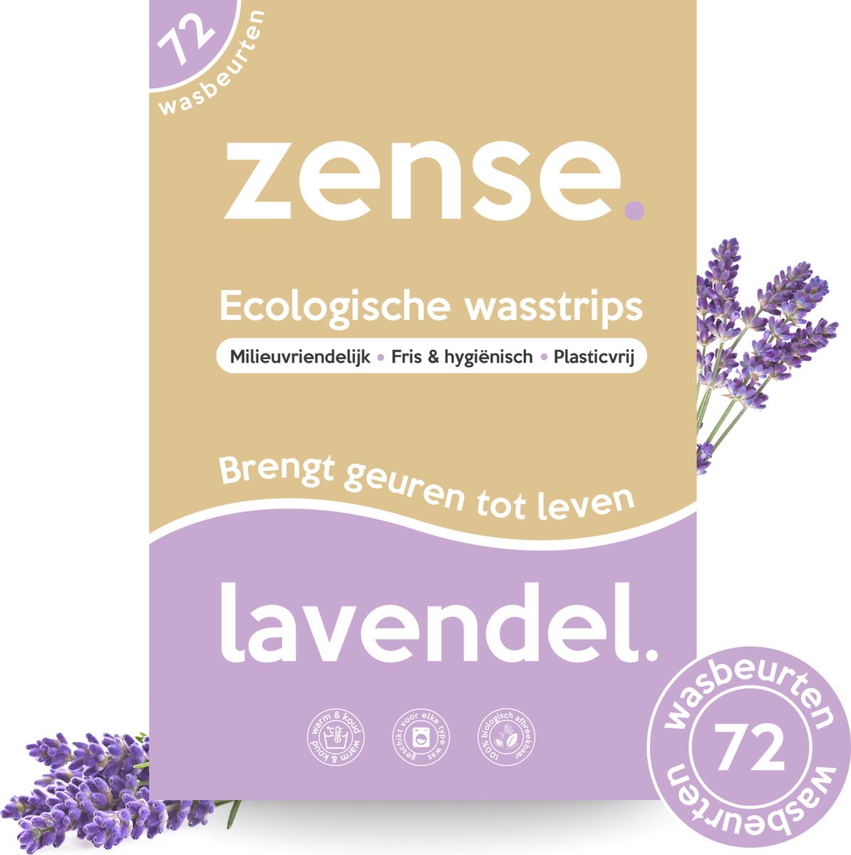 Zense Eco Wasmiddel Wasstrips - 72 Grote Wasbeurten - Lavendel - Wasmiddeldoekjes