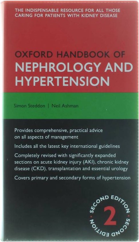 Livre "Oxford Handbook of Nephrology and Hypertension", deuxième édition. Couverture rouge et verte avec le titre.