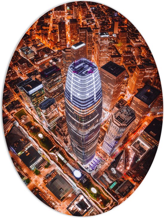 WallClassics - PVC Schuimplaat Ovaal - De Salesforce Tower vanaf boven - 60x80 cm Foto op Ovaal (Met Ophangsysteem)