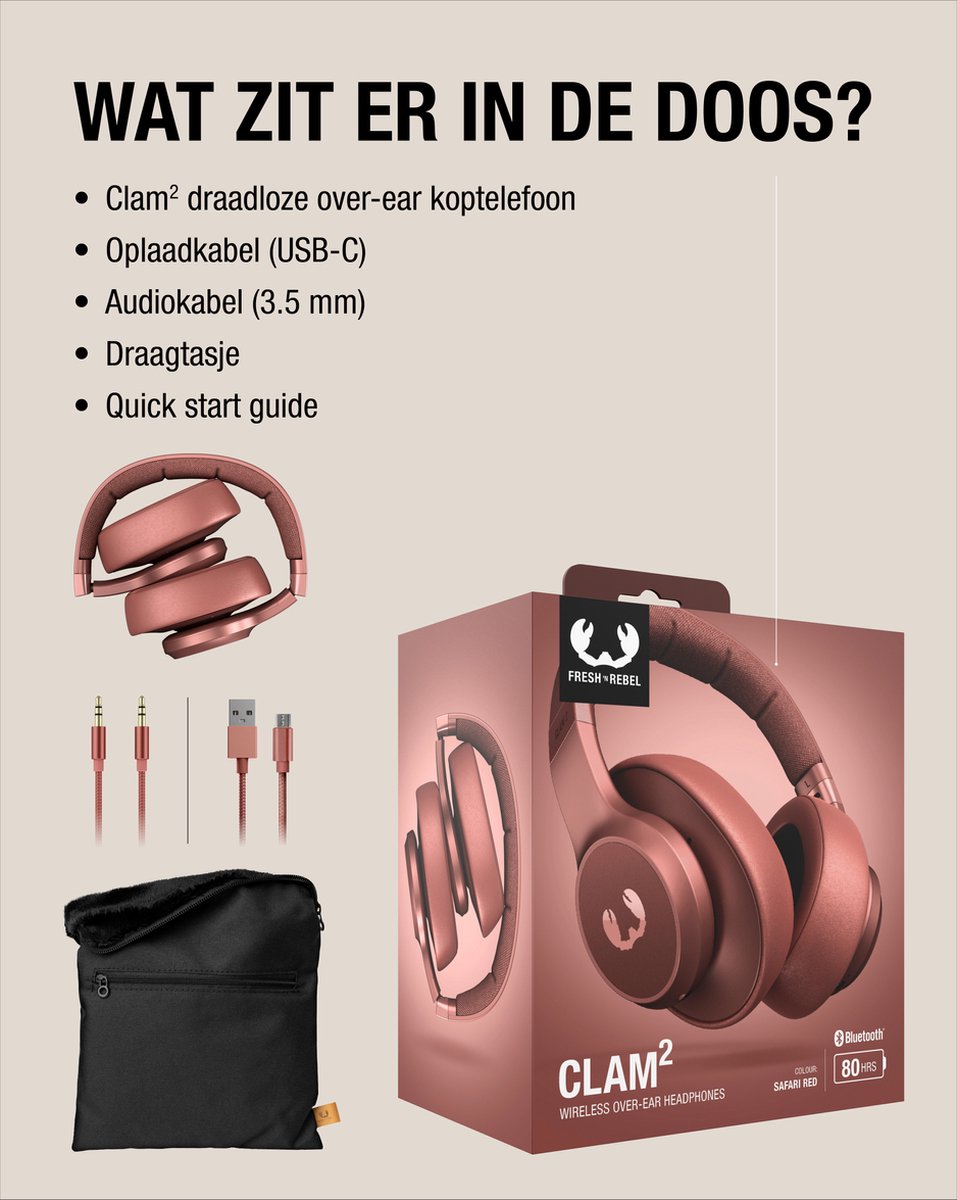 Fresh 'n Rebel Clam 2 - Over-ear koptelefoon draadloos - 80 uur batterijduur - Safari Red — afbeelding 6