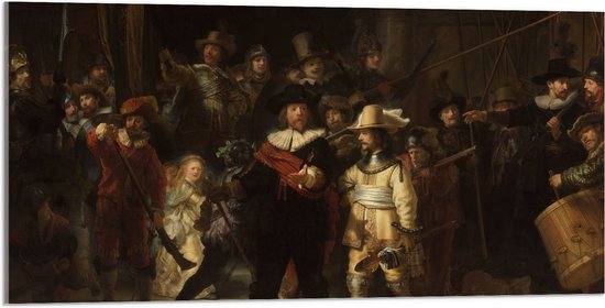 Acrylglas - De Nachtwacht, Rembrandt van Rijn, 1642 - Oude Meesters - 100x50 cm Foto op Acrylglas (Met Ophangsysteem)