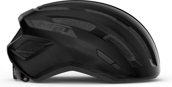 Zwarte MET helm met strategisch geplaatste ventilatieopeningen en MIPS-logo aan de zijkant.