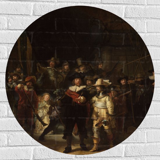 Muursticker Cirkel - De Nachtwacht, Rembrandt van Rijn, 1642 - Oude Meesters - 80x80 cm Foto op Muursticker