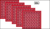 12x Zakdoek luxe rood met waaier motief 63 cm x 63 cm - zakdoek bandana boeren carnaval feest sjaal