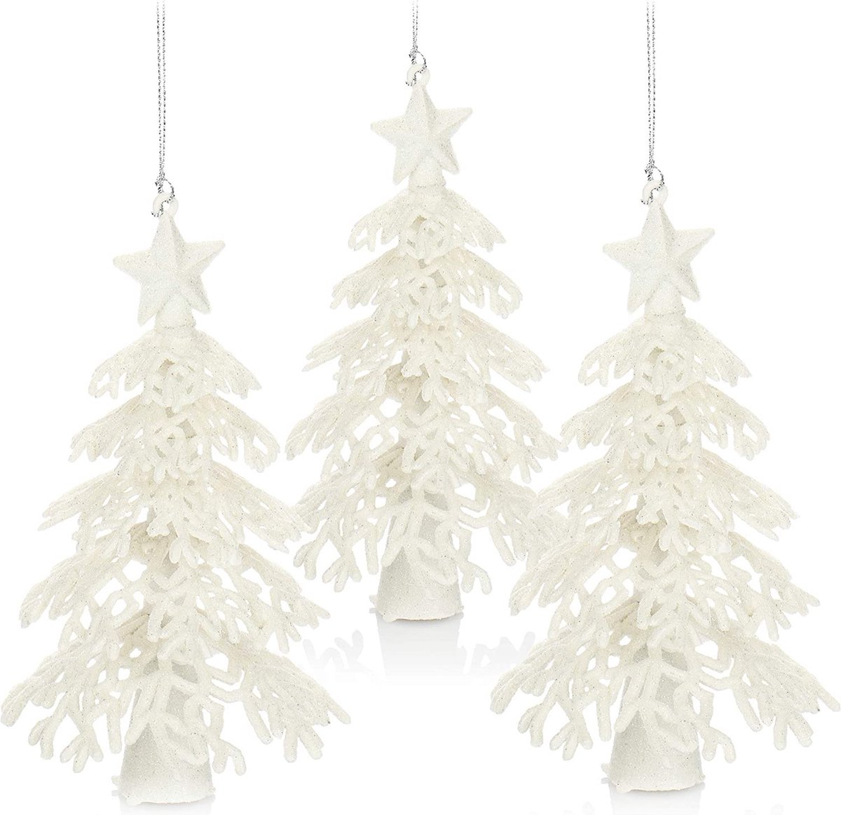 COM-FOUR® 3x glinsterende hangende decoratie - Kerstboom om te staan of op te hangen - Kerstboom van kunststof - 16 cm (03 stuks - wit)